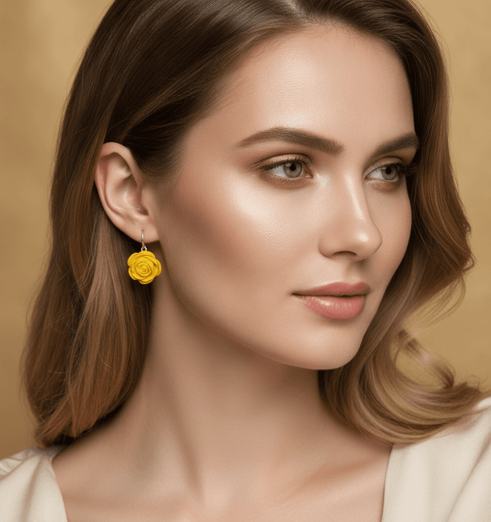 Pendientes Botón Rosa Amarilla